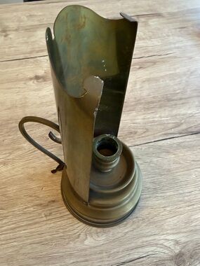 Vintage Italian Brass Chamber Candlestick with Backwind Guard & Ring Handle